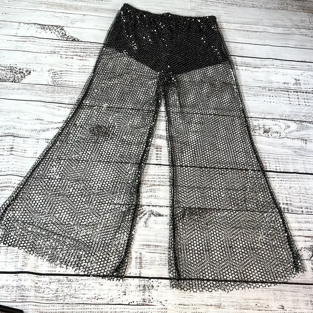 NEW! Free People Lights Up Mesh Wide-Leg Pants size Large